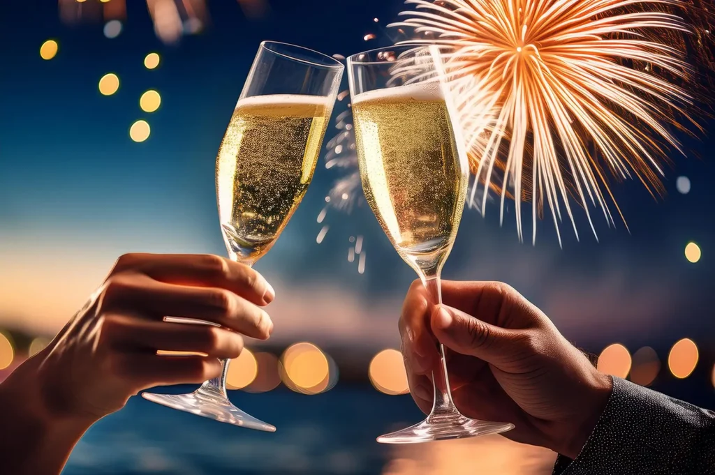 Private charter yacht hosting special event with fireworks against Maui sunset