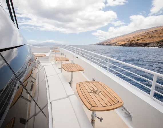 Tables on the side of a catamaran
