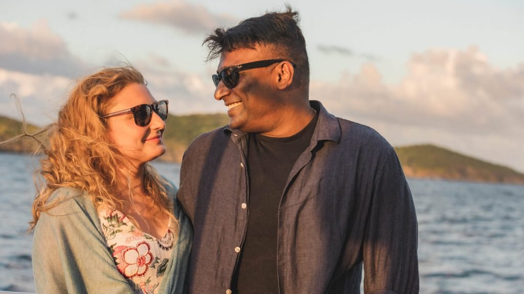Couple enjoying a water excursion, likely with Cruz Bay Watersports, US Virgin Islands.