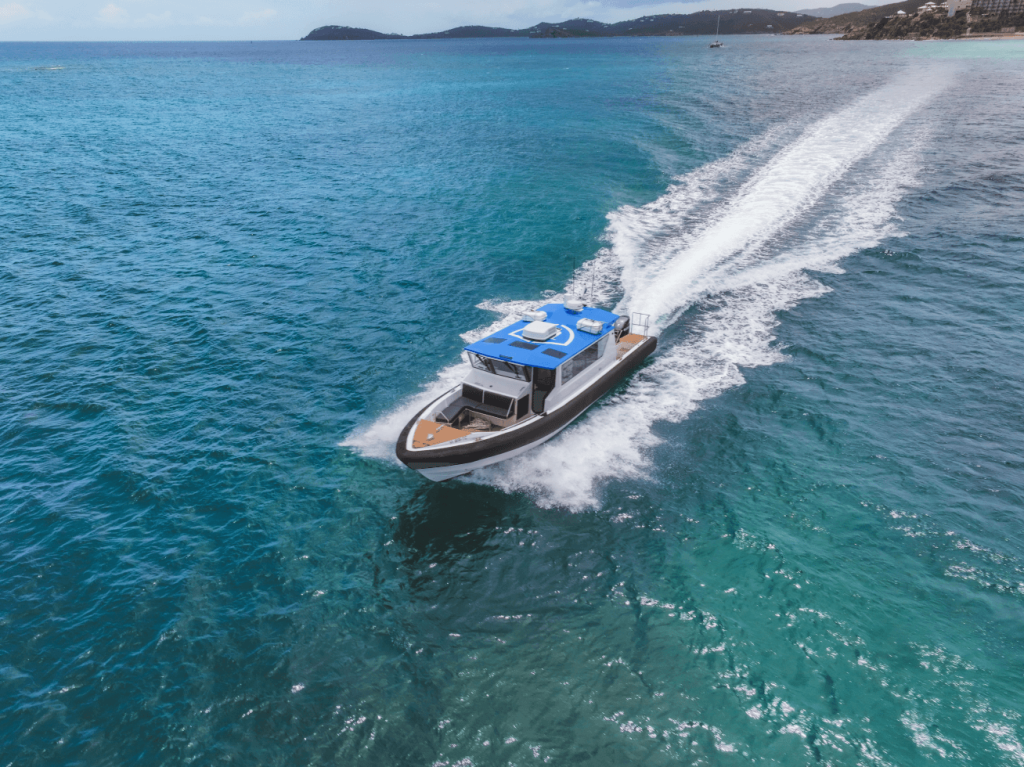 Water Taxi II operating in the waters around St. John, US Virgin Islands.