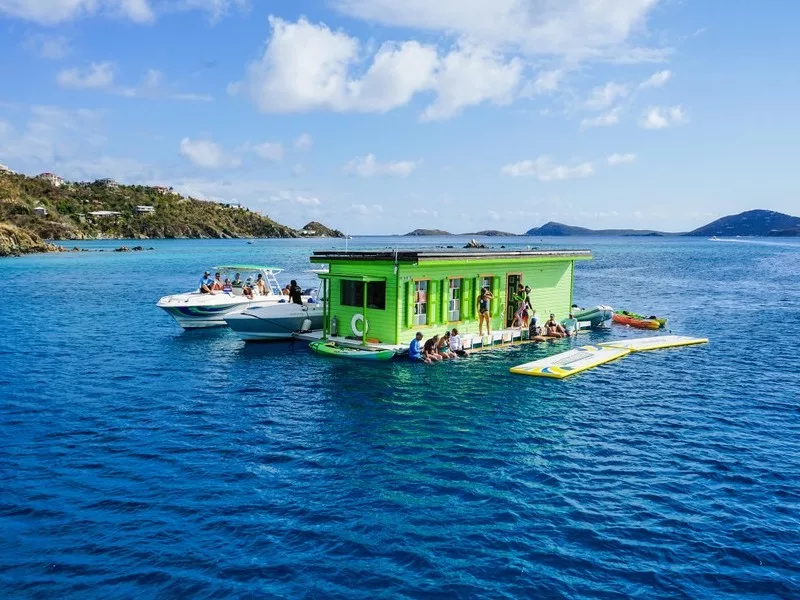 Lime Out floating taco bar in the waters off St. John, US Virgin Islands.