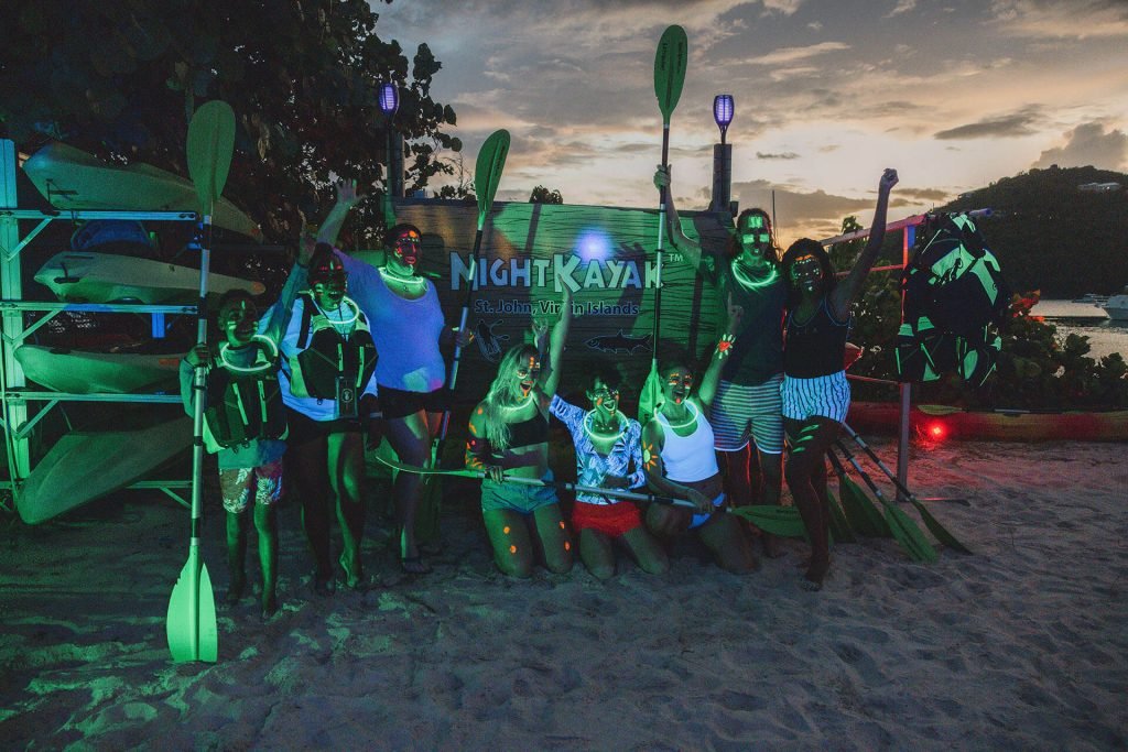 Group on Night Kayak GLOW tour at St. John, US Virgin Islands, near Westin Resort